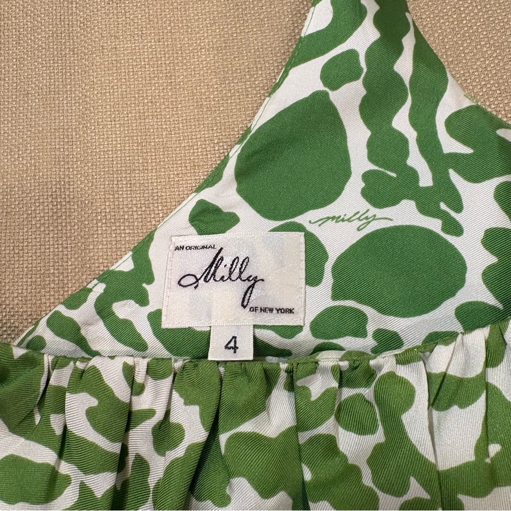 Milly Size 4 Lime Green Silk Empire Waist Mini Dress - Picture 2 of 12